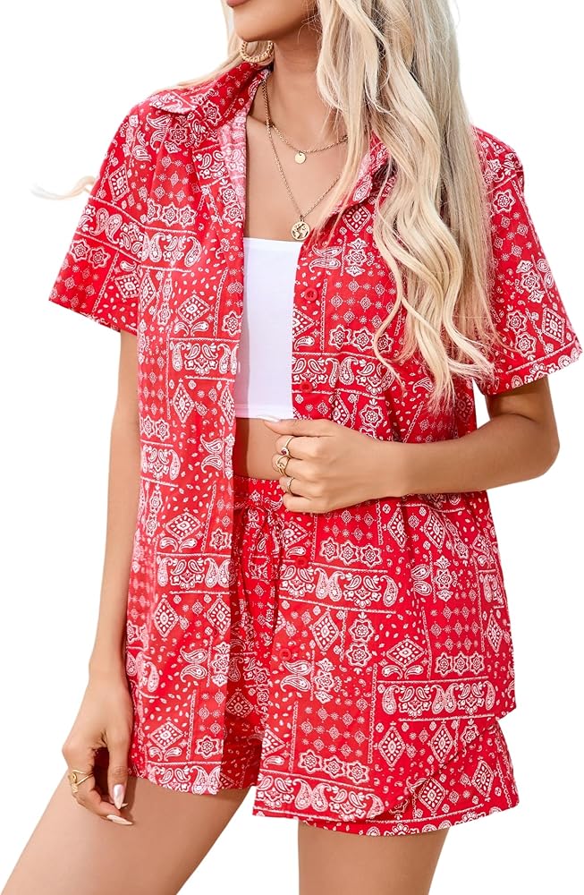 Zeagoo Women 2 Piece Linen Set Outfit Summer Button Down Casual Lounge Beach Set