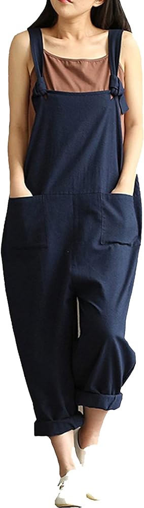 Aedvoouer Women's Jumpsuits Overalls Plus Size Wide Leg Loose Cotton Linen Baggy Bib Pants