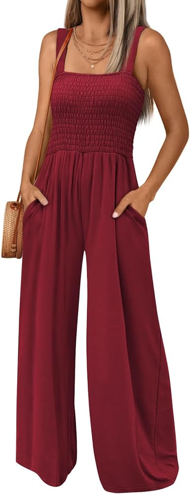 AUTOMET Jumpsuits for Women Casual Jumpers Summer Rompers Sleeveless Loose High Waist Wide Leg Overalls with Pockets 2024