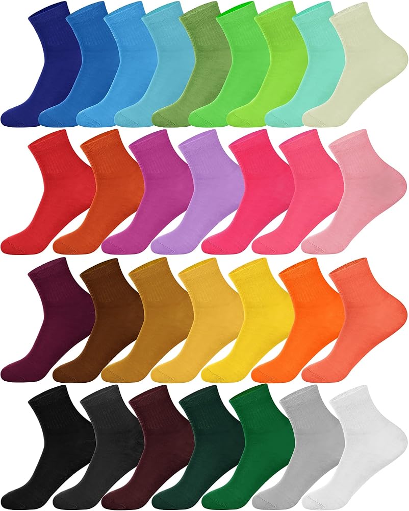 Foaincore 30 Pairs Women Crew Socks Solid Color Socks for Women Size 9-11 Cotton Socks Comfortable Women's Athletic Socks (Multicolor)