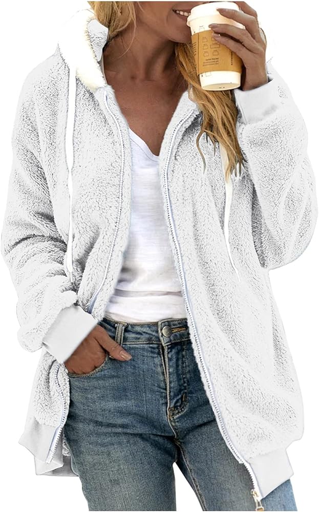 Women's Winter Fuzzy Fleece Jacket Color Block Zip Up Cardigan Coats Oversized Fluffy Sherpa Outerwear with Pockets