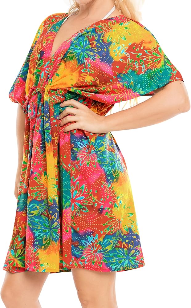 LA LEELA Women's Beachwear Summer Swim Beach Dress Cover Ups for Swimwear Women Loose Front Tie Swimsuit Coverups for Women XL-XXL Floral, Multicolored