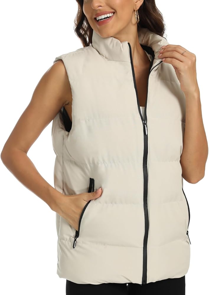 Women Puffer Vest Fall Winter Warm Sleeveless Zip Up Padded Gilet Jacket Coats with Pockets