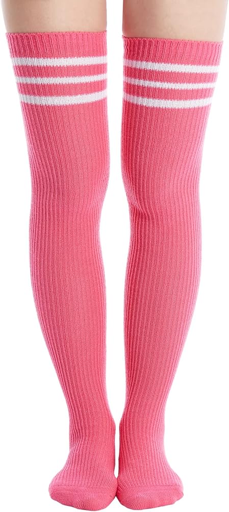 Abodhu Womens Thigh High Socks, Over Knee Socks for Women, Striped Knit Long Tall Stockings, Cosplay Casual Socks…