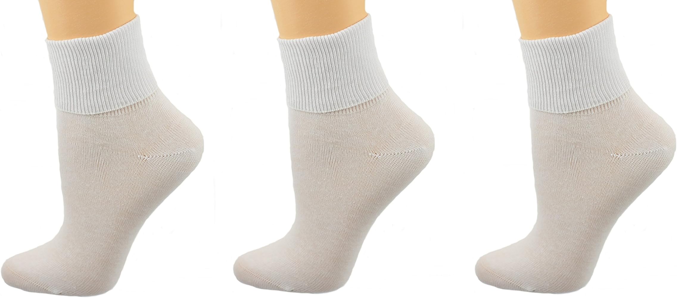 Seamless Ribbed Combed Cotton Turn Cuff, Loose-Fitting Diabetic Socks for Sensitive Feet, Lightweight