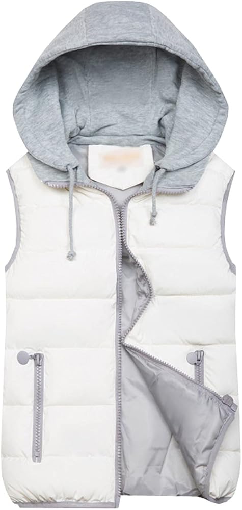 Womens Puffer Vest With Hood Plus Size Lightweight Zipper Pockets Cotton Waistcoat Jacket Casual Solid Coat Tops