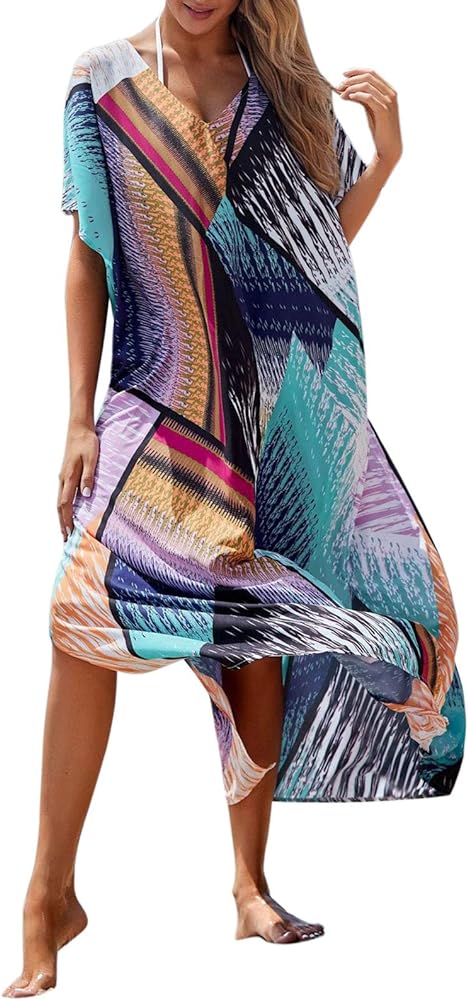 Alsol Lamesa Kaftan Dresses for Women Ethnic Print Cover Ups for Swimwear Women,Beach Bathing Suit Cover Up