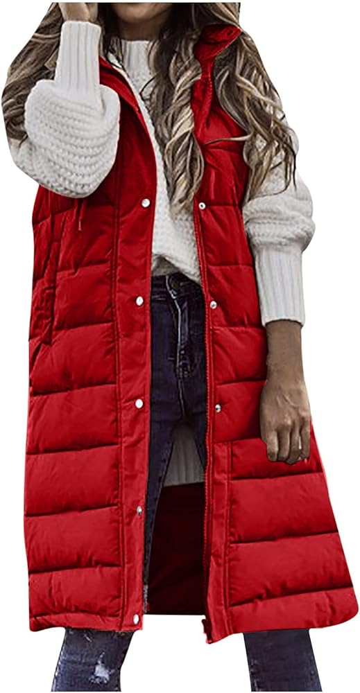 Puffer Vests for Women 2023 Womens Long Puffer Vest Winter Coats Sleeveless Down Jacket with Pocket Cardigan Jackets