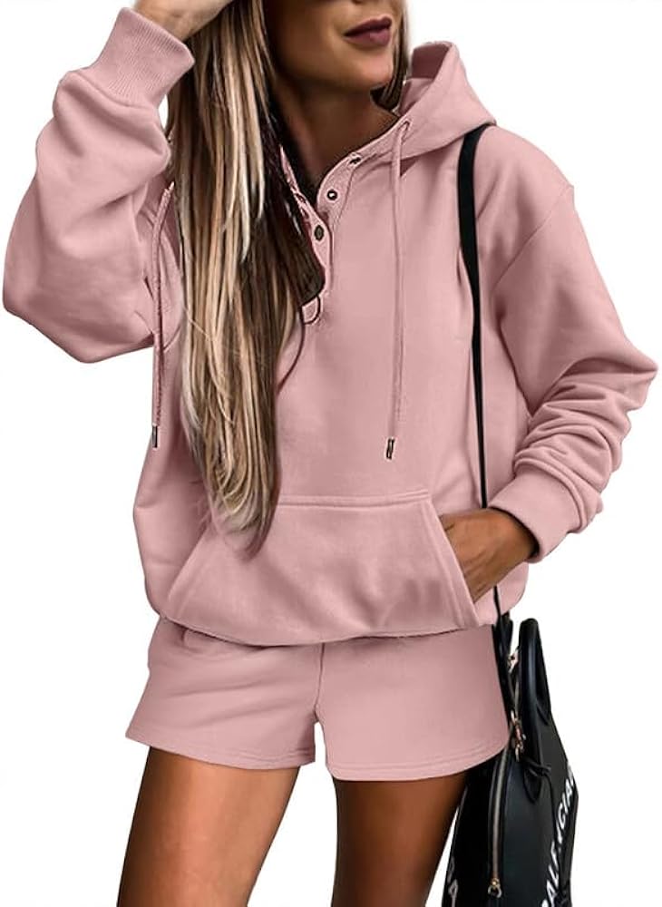 SHEWIN Women 2 Piece Outfits Sweatsuit Lounge Sets Oversized Hoodie Sweatshirt Shorts Tracksuit Set