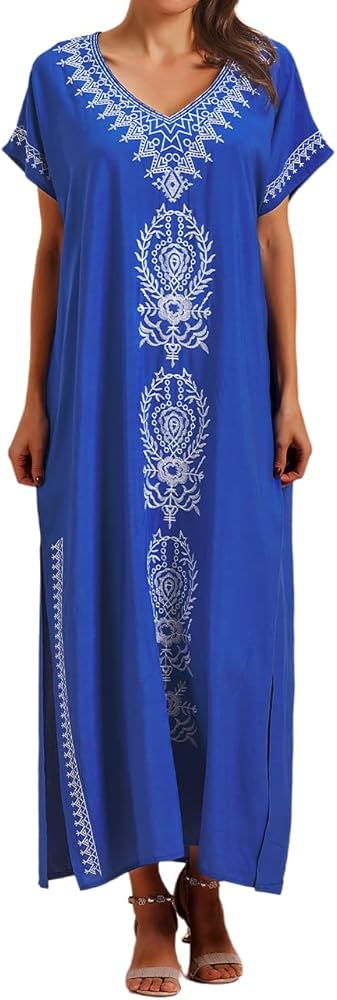 Bsubseach Embroidered Kaftan Dresses for Women Swimsuit Cover Ups Beach Caftan Maxi Dress