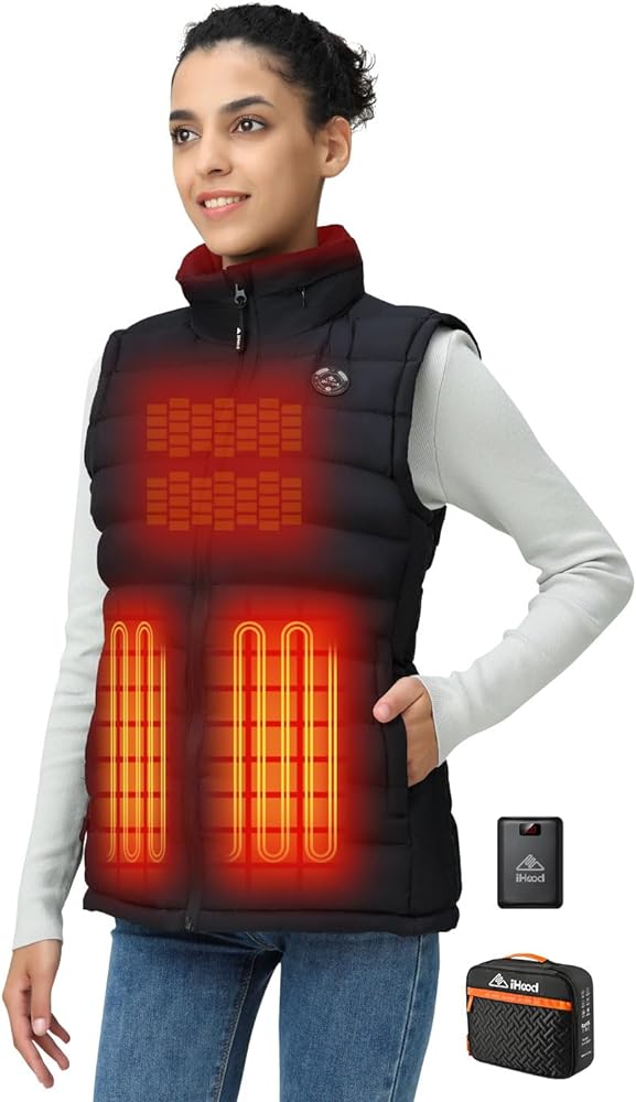 iHood Women's Heated Vest with Battery Pack, Heated Vest Women with Retractable Heated Hood Washable Heated Jackets for Women