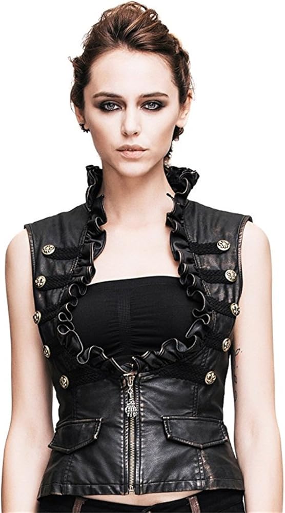 Katoot@ Steampunk Gothic Punk Slim fit Sleeveless Vest Leather Female Jacket Coat