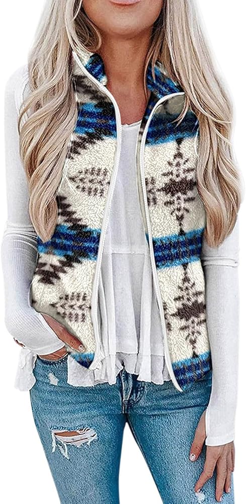 My Orders Fleece Jacket Vests for Women 2023 Trendy Ethnic Sherpa Lined Winter Coats Womens Fall Fashion Sleeveless Fuzzy Warm Comfy Crop Tops Plus Size Lightweight Cardiagan(2A-Blue,X-Large)