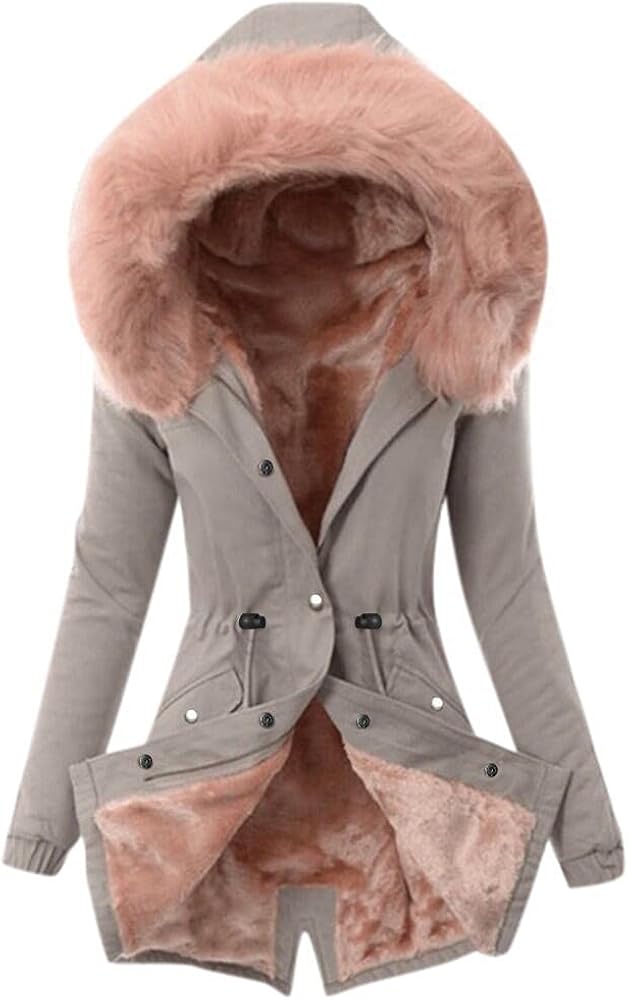 Womens Hooded Jacket Ladies Coat Womens Winter Warm Thick Long Jacket Hooded Overcoat