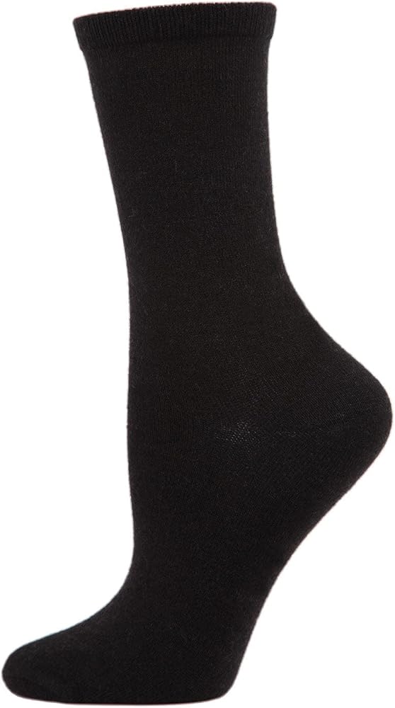 MeMoi Women's Solid Soft Flat Knit Cashmere Blend Crew Sock