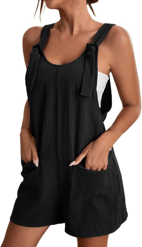 Resort Wear for Women Summer Casual Sleeveless Rompers Loose Fit Spaghetti Strap Shorts Jumpsuit Beach Cover Up with Pockets