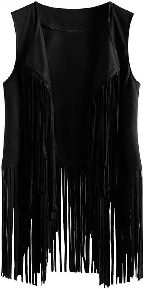 RKSTN Women Tassels Fringed Vest Cardigan Suede Ethnic Sweater Vest Fall Winter Coats Solid Vest Jacket Sleeveless Outerwear