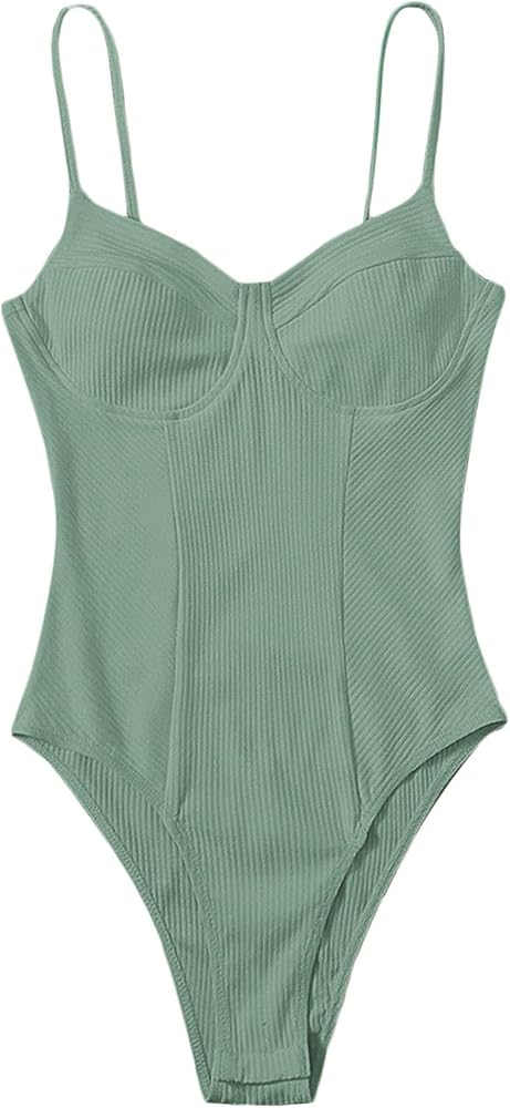 Milumia Women's Sexy Ribbed Spaghetti Strap Sleeveless Bustier Bodysuit Top