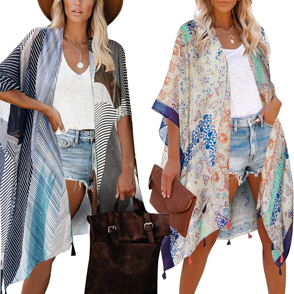 Moss Rose 2PCS Women's Beach Cover up Kimono Cardigan