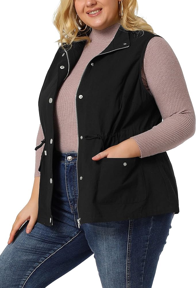 Agnes Orinda Plus Size Jackets for Women Lightweight Sleeveless Anorak Cargo Vest