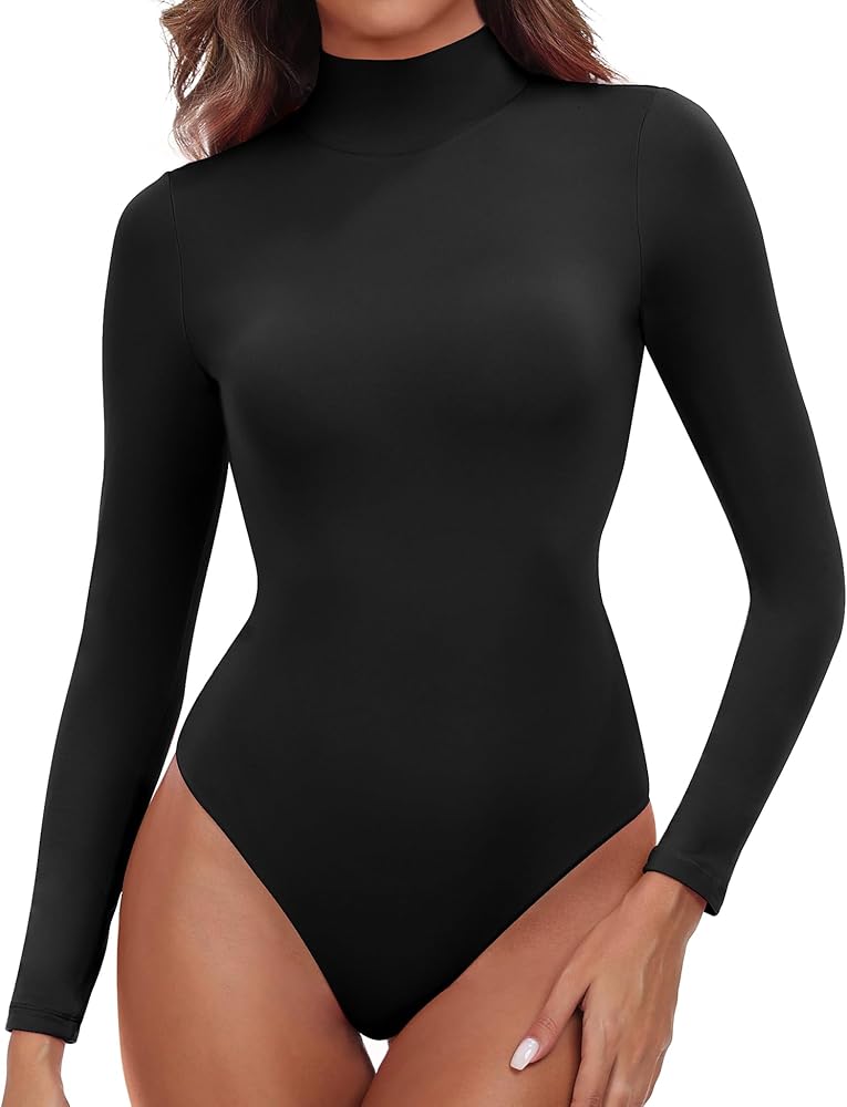 IUGA Long Sleeve Bodysuits for Women Mock Turtle Neck Body suit Women's Fully Double Lined Basic Bodysuit Tops