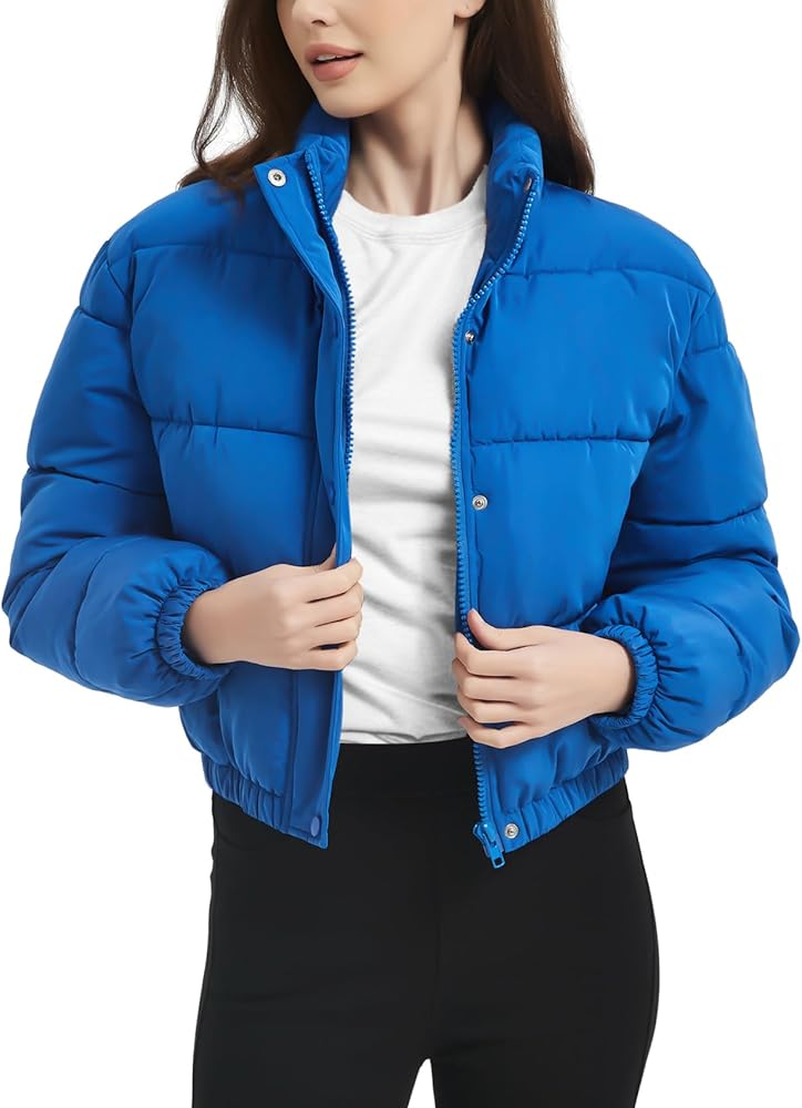 Kissonic Women's Cropped Puffer Jacket Quilted Coat Baggy Puffer Short Down Outerwear with Pockets