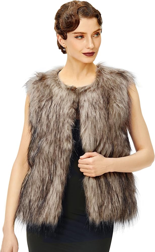 BABEYOND Women’s Faux Fur Vest Short Coat Sleeveless Jacket for Winter Fluffy Outwear with Pockets