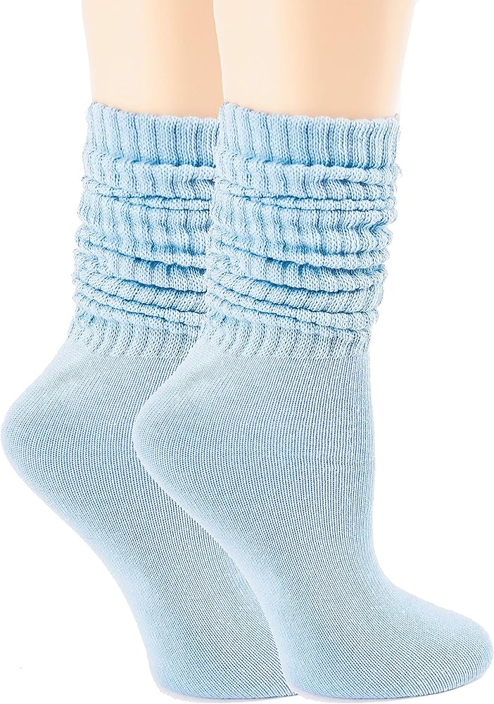 Lightweight Soft Cotton Slouch Scrunch Socks Size 9-11 - Fits Teen, Girl, Womens Shoe Size 6-9, 2 Pack