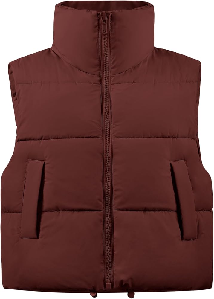 Flygo Women's Winter Crop Vest Sleeveless Quilted Puffer Vest Padded Gilet Jacket Warm Outerwear Pockets