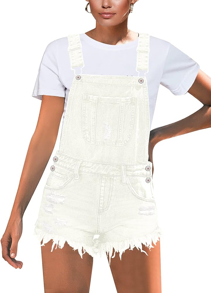 luvamia Women's Ripped Short Overalls Adjustable Denim Bib Overall Shorts Romper