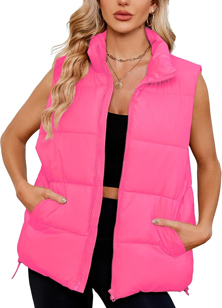 American Trends Womens Puffer Vest Sleeveless Puffy Vests for Women Collar Jacket Zipper Coat with Pockets