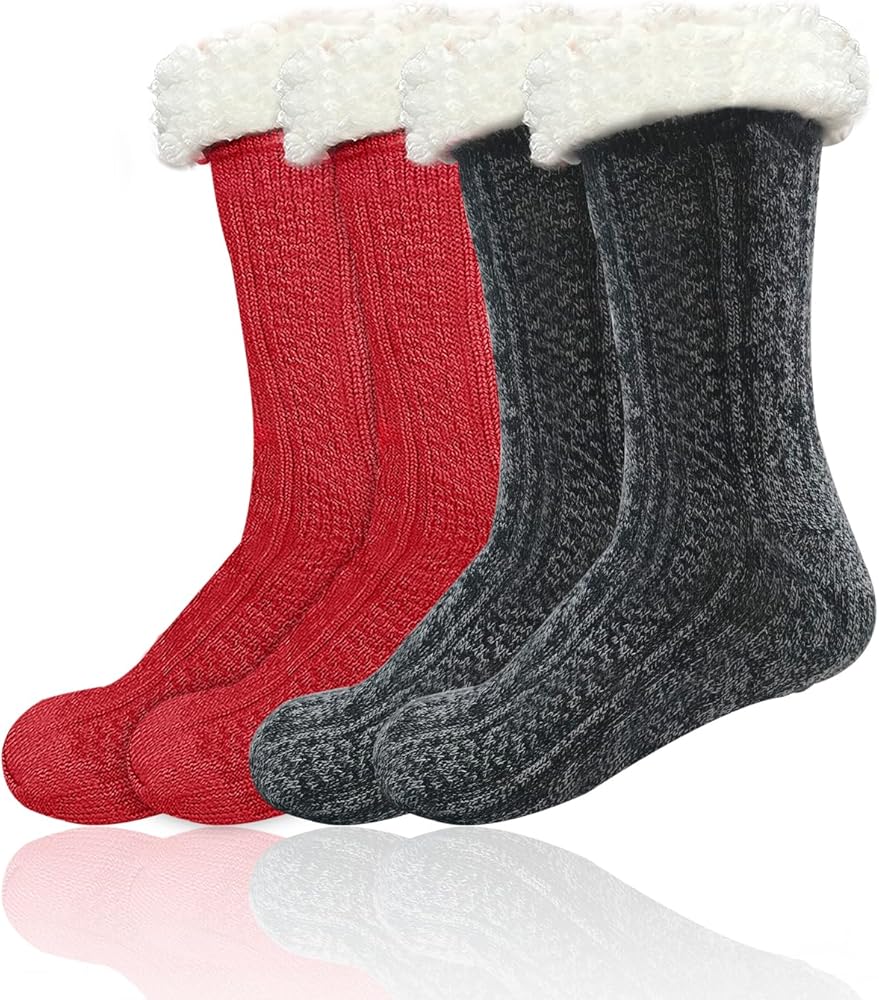 Womens Slipper Socks, Winter Warm Soft Fleece-Lined, Non Skid Socks US Size 5-10