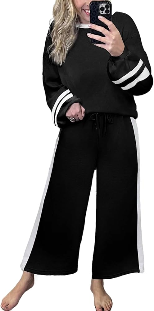 SHEWIN Two Piece Sets For Women Casual Sweatsuit Long Sleeve Sweatshirt Wide Leg Sweatpants Fall Womens Lounge Set