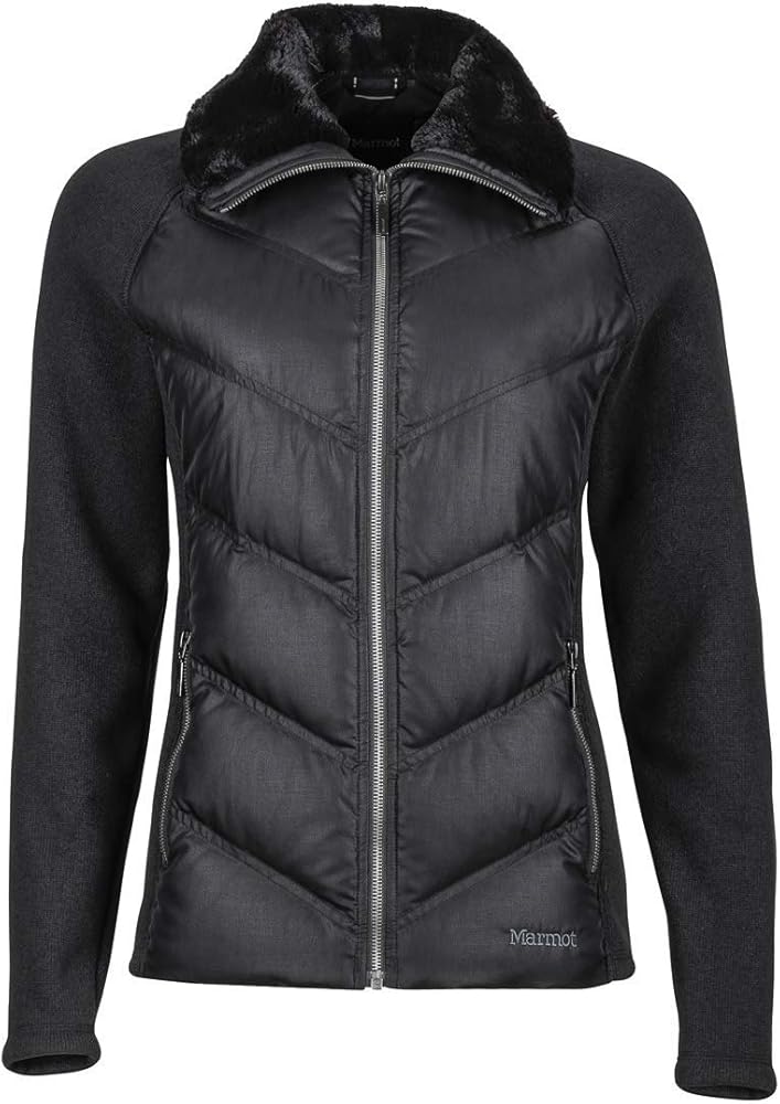 MARMOT Women's Thea Jacket - 700-Fill Down Insulated Hybrid with Fleece Sleeves Faux Fur Collar