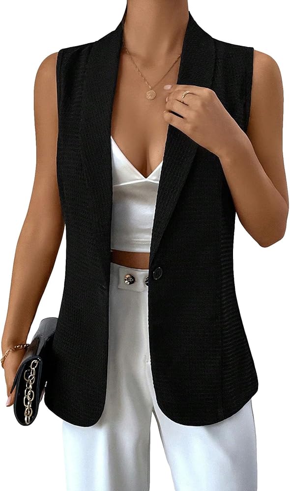 Floerns Women's Button Front Sleeveless Business Office Vest Blazer Jacket Coat