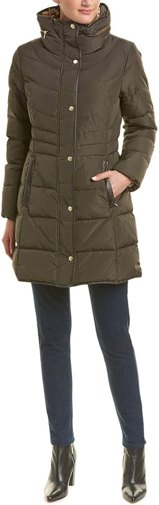 Cole Haan womens Mid Length Down Coat With Bib Front