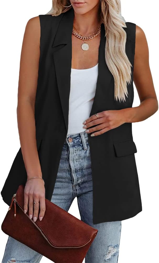 Cicy Bell Women's Sleeveless Blazer Vest Casual Open Front Single Button Summer Jacket with Pockets