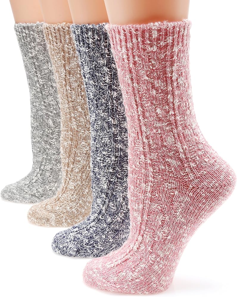 MIRMARU Women's Premium Winter 4 Pairs Wool And Cotton Blend Crew Socks Collection