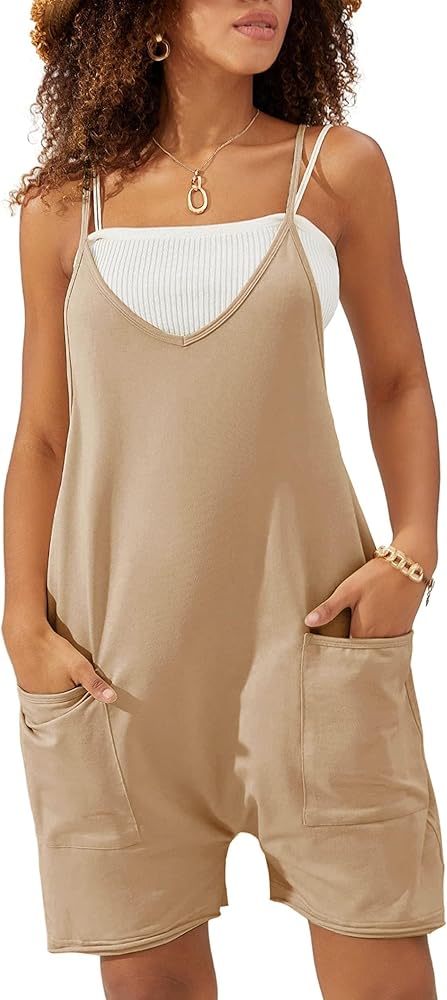 Yeokou Rompers For Women Cotton Stretchy Jumpsuits Adjustable Straps Overall Shorts with Pockets