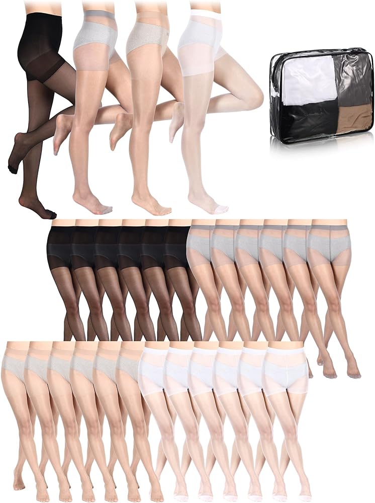 Foaincore 24 Pairs Pantyhose Bulk Women's Control Top Pantyhose Multipack Stockings Sheer Tights for Women