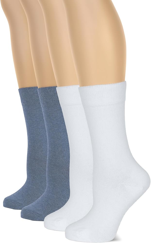 Hugh Ugoli Women's Cotton Crew Socks | Plain Color, Regular Fit, Soft Casual Socks for Trouser, Shoe Size 6 to 12, 4 Pairs