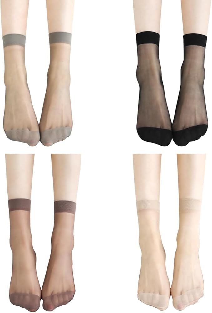 8 Pack Women Sheer Socks Ankle High Nylon Socks Soft Silk Socks Hosiery Socks with Reinforced Toe