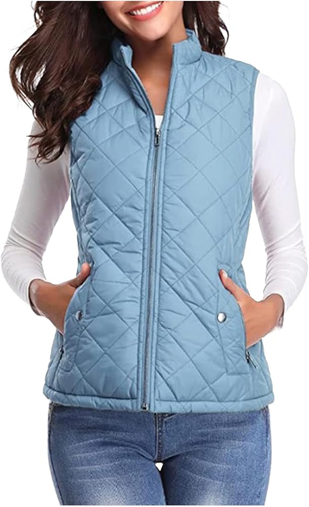 Puffer Vest Women Stand Collar Lightweight Gilet Quilted Zip Vest Sleeveless Winter Down Jackets Warm Vests Outerwear