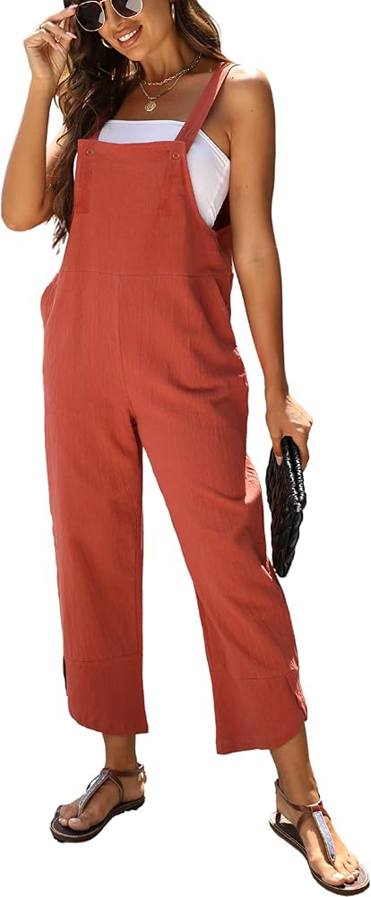 Women's Overalls Casual Button Up Petal Hem Jumpsuits Baggy Wide Leg Pants