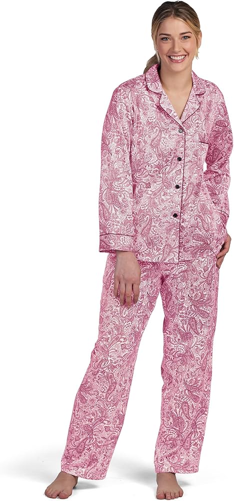 Miss Elaine Pajama Set, Women's Satin PJ Set, Elastic Waist and Button Up Top, Sleepwear and Loungewear for Women