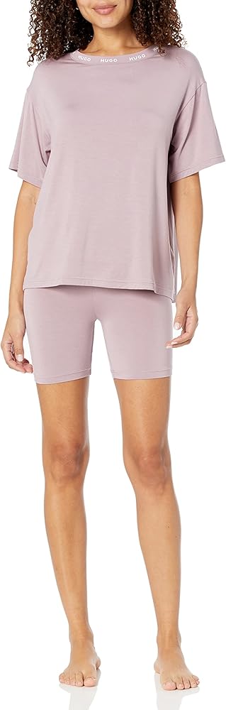 HUGO Women's Exposed Waistband Logo Collar T-Shirt and Shorts Set