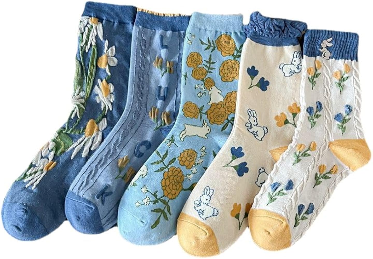 Women's Cottagecore Flower Socks 5Pairs Kawaii Preppy Crew Socks Cute Lace Ankle Socking Coquette Casual Socks