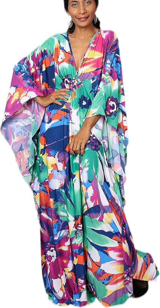 kaftan dresses for women Wave Neck Swimsuit Cover Up Caftan Dress Plus Size Oversized Long Beach Dress