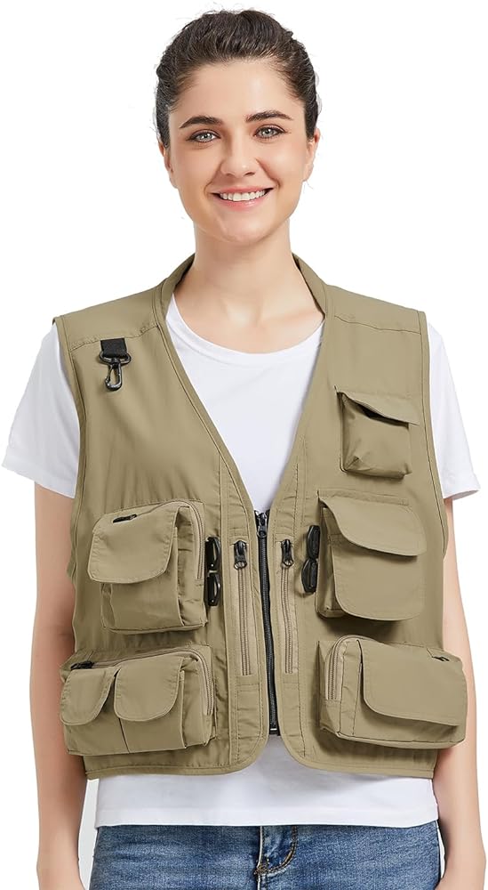 Women Mesh Breathable Outdoor Quick Dry Safair Cargo Fishing Travel Vest with Multiple Pockets