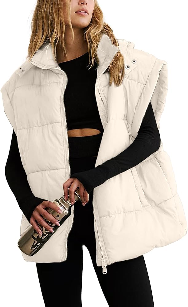 Women's Padded Puffer Vest Casual Stand Collar Hooded Sleeveless Jacket Quilted Lightweight Coat Outwear